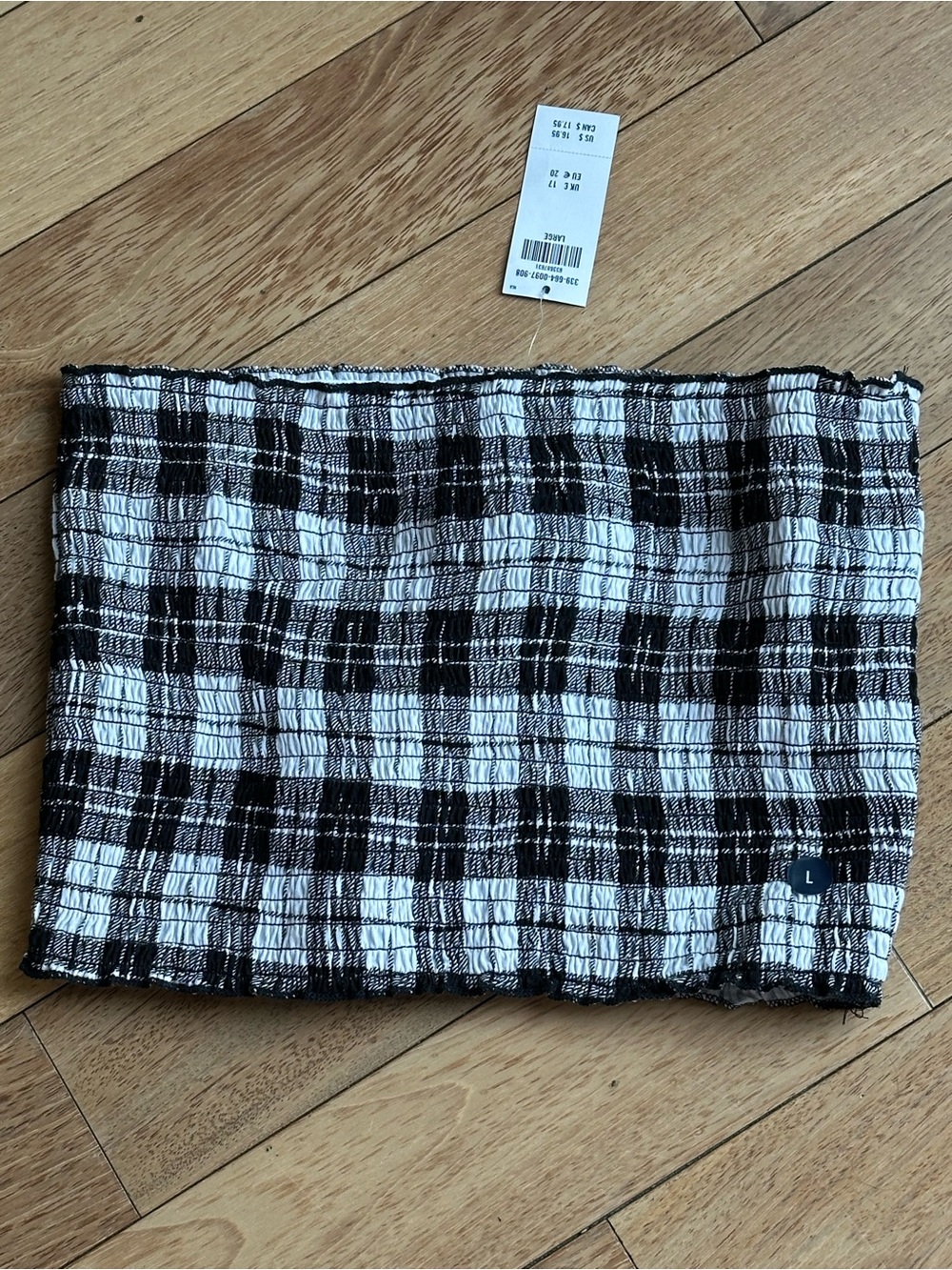 Hollister Black and White Plaid Smocked Tube Top Size Large